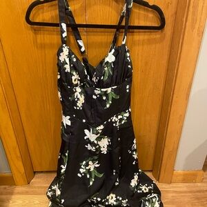 Floral Black Dress. Milkmaid style.